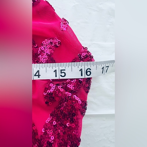 B Darlin Pink sequined Bodycon Dress with Spaghetti Straps for Prom - Picture 7 of 9